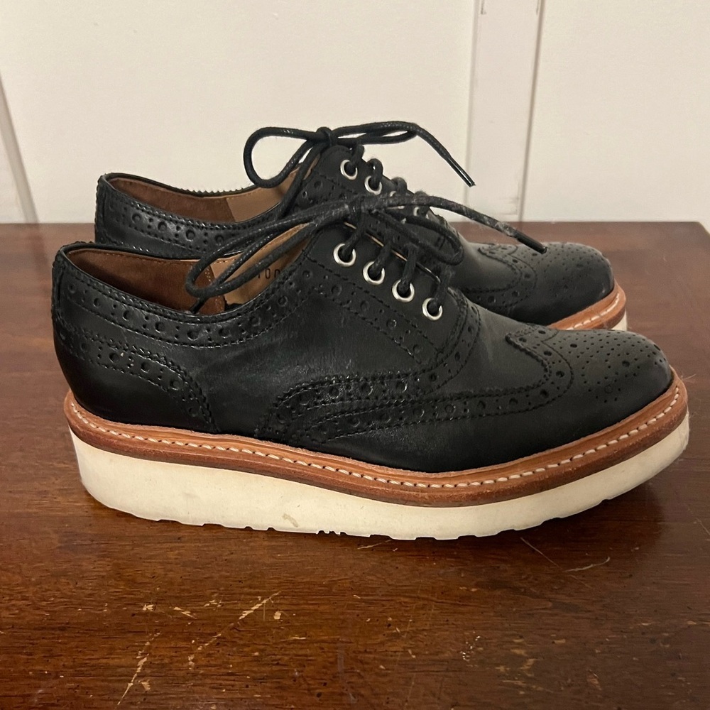 GRENSON Emily Oxford black leather brogues white wedge sole size 6.5 (4 1/2 UK) - Picture 5 of 10